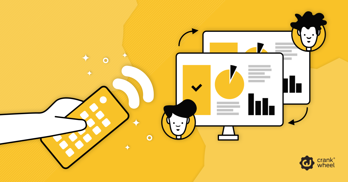 A Crank Wheel infographic showing the ease of screen sharing across devices with customers